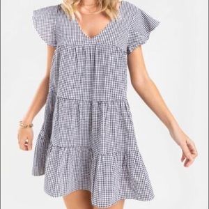 Julia Gingham Babydoll Dress - Francesca’s, Blue and White, LARGE, NWT
